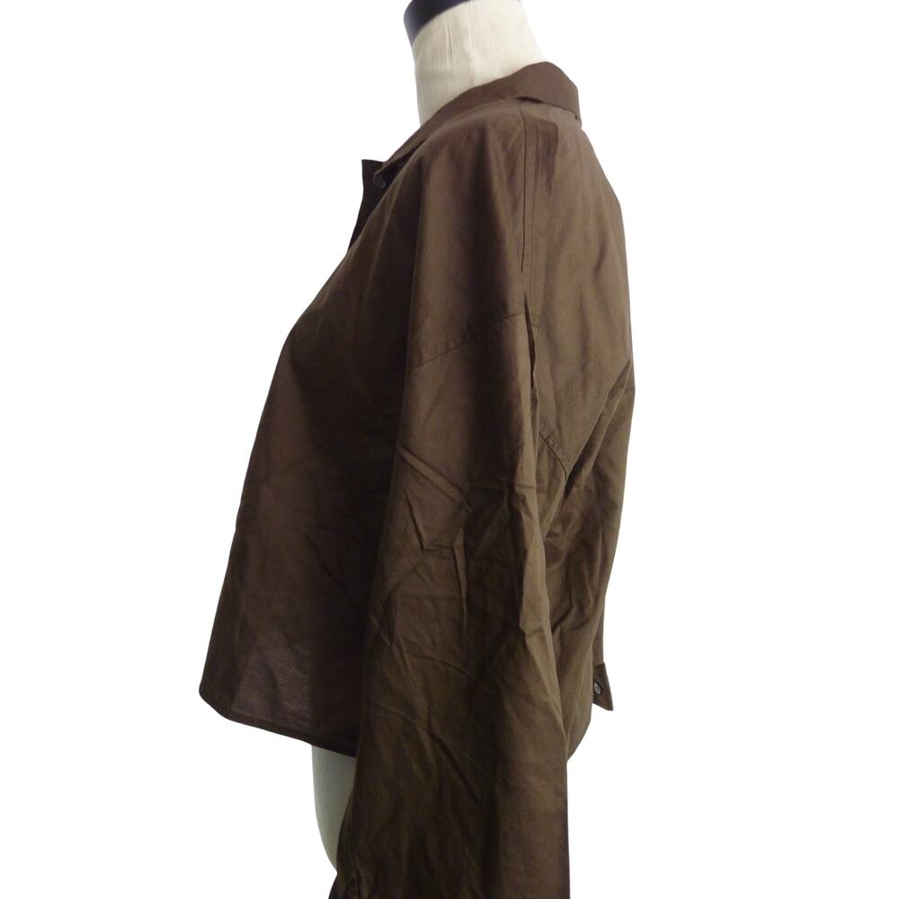 NWT Everlane Long Sleeve Button Down Cotton Crop PJ Shirt XS in Brown - Picture 4 of 7